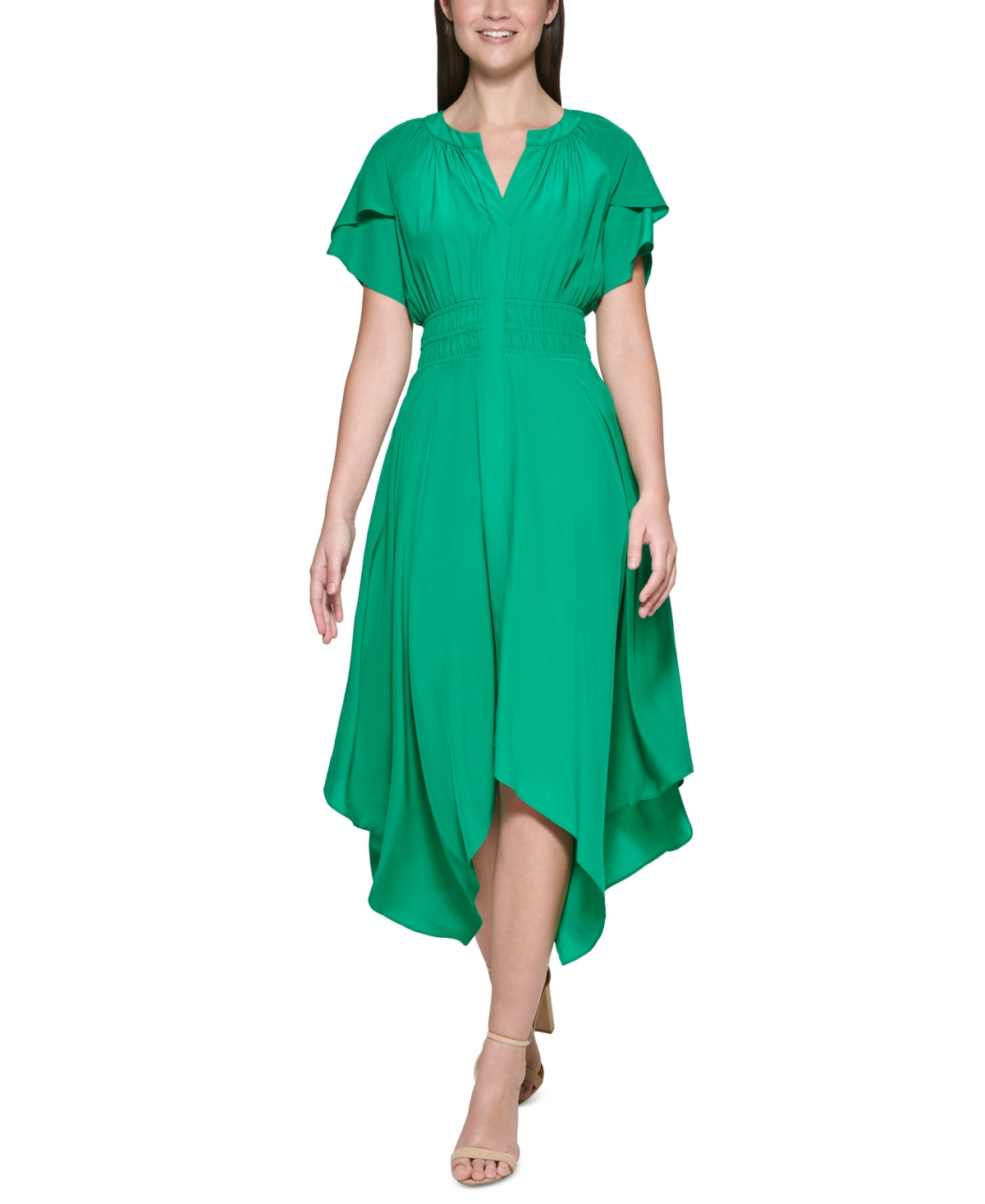 Vestido midi Kensie feminino com bainha de lenço, verde, tamanho 12