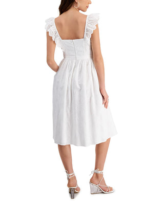Vestido midi feminino Kensie com mangas curtas bordadas, tamanho 2, branco