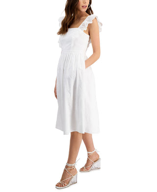 Vestido midi feminino Kensie com mangas curtas bordadas, tamanho 2, branco