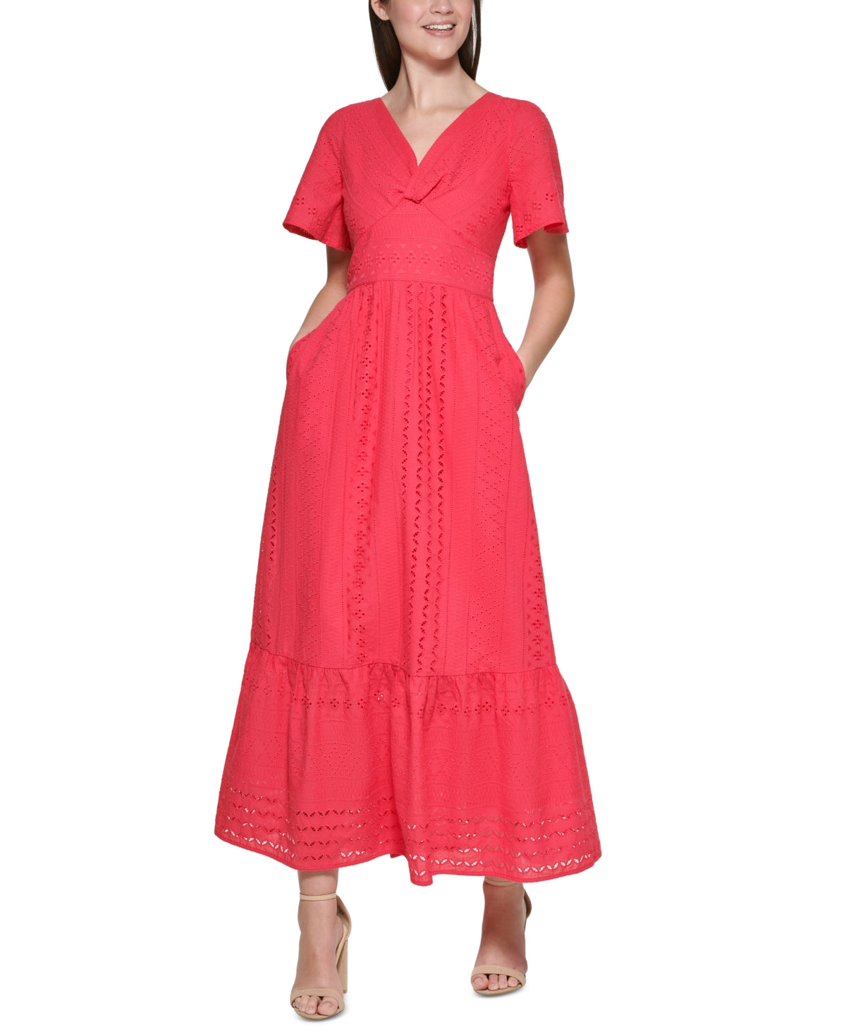 Vestido longo Kensie feminino com ilhós rosa tamanho 4