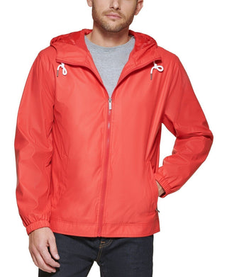 Club Room Men's Rubberized Lightweight Hooded Rain Jacket Red Size Medium
