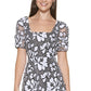 Vestido evasê floral de renda Kensie feminino, preto, tamanho 8