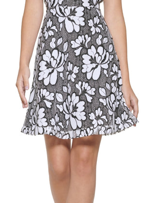Vestido evasê floral de renda Kensie feminino, preto, tamanho 8