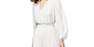 Vestido feminino com decote em V Kensie, branco, tamanho 2