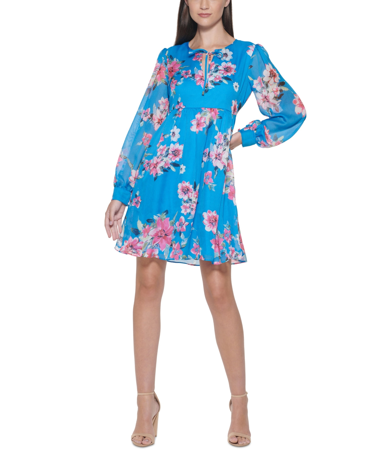 Vestido feminino Kensie com estampa floral azul, tamanho 12