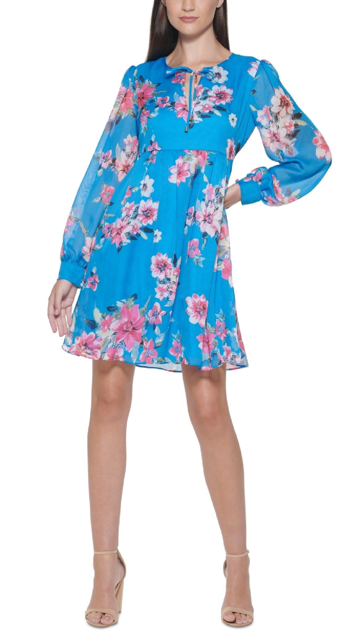 Vestido feminino Kensie com estampa floral azul, tamanho 4