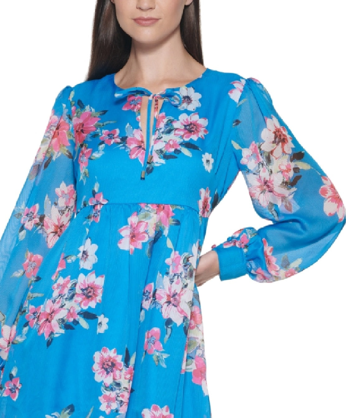 Vestido feminino Kensie com estampa floral azul, tamanho 4