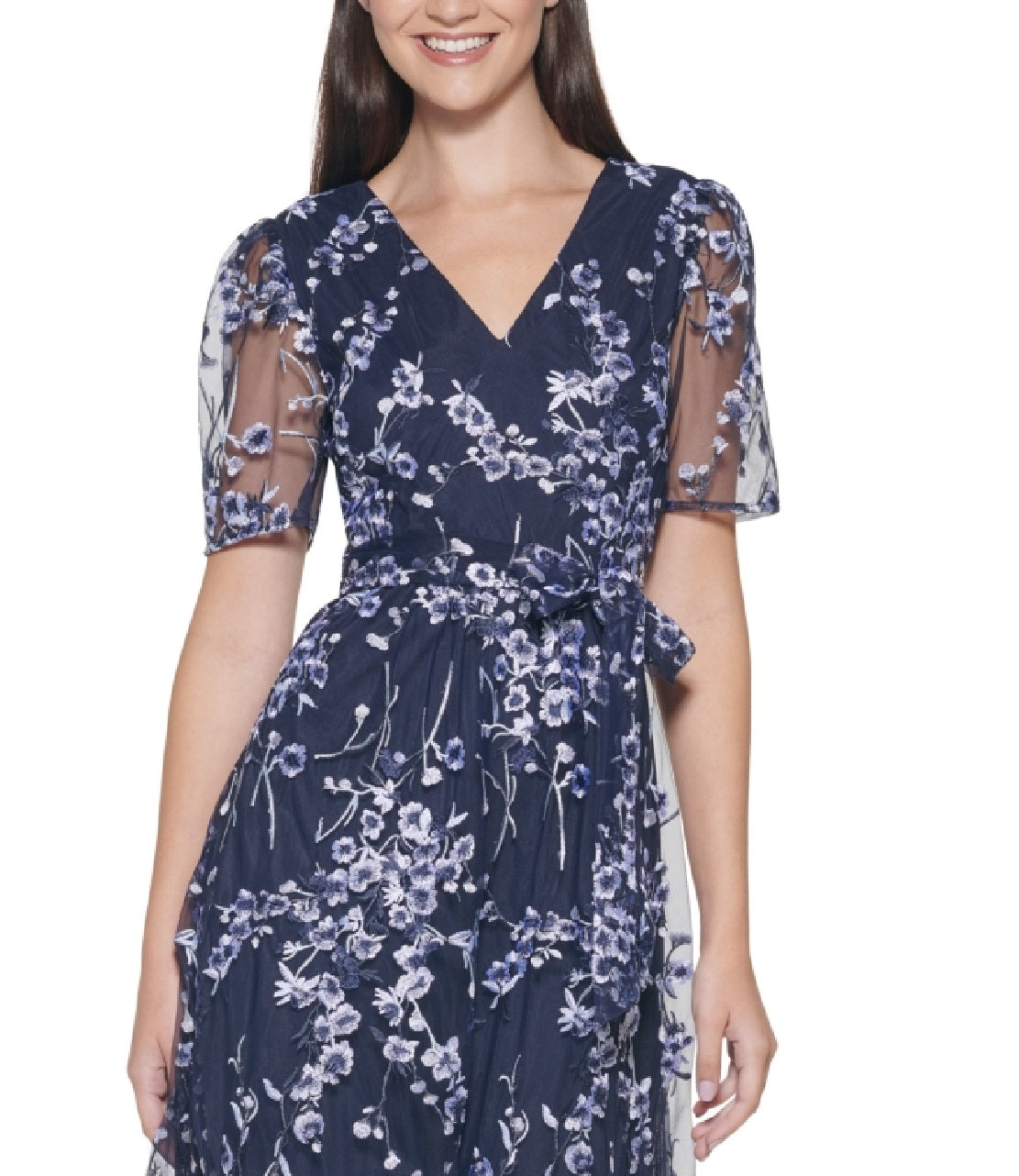 Vestido midi Kensie feminino com bordado falso, azul, tamanho 6