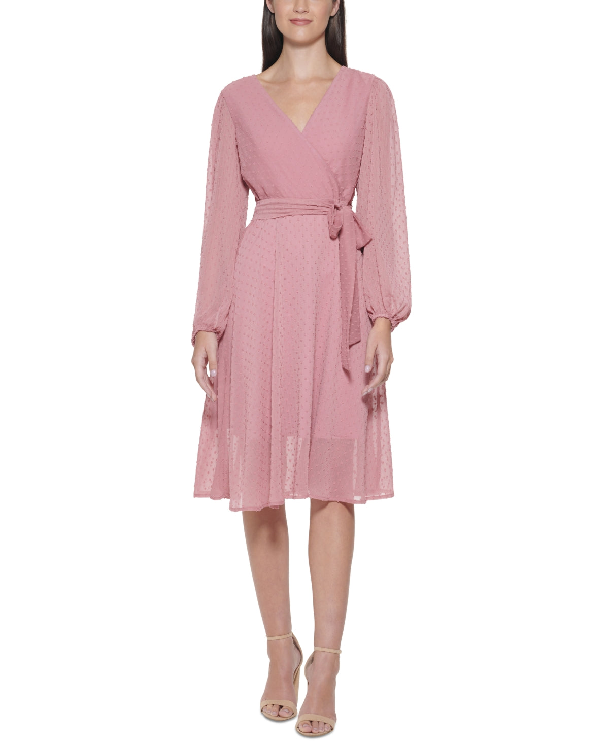 Vestido envelope falso com bolinhas e clipe Kensie feminino, rosa, tamanho 6