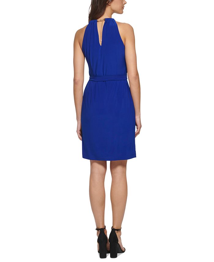 Vestido envelope falso com decote metálico feminino Kensie, azul, tamanho 8