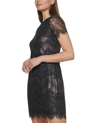 Kensie Women's Lace Shimmer Mini Dress Black Size 12