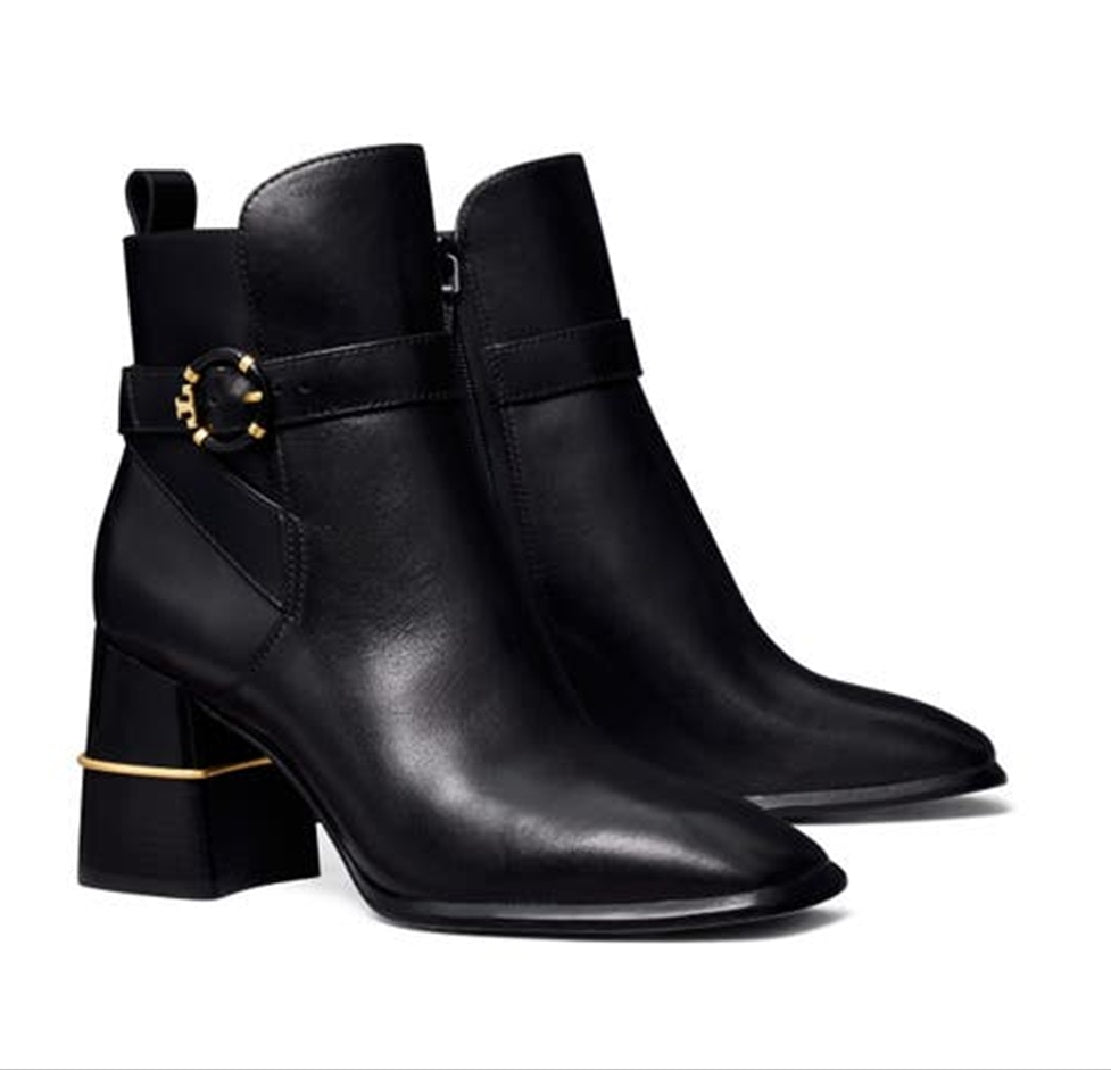 Tory Burch Bota Feminina com Fivela Multi Logo Preta Tamanho 8,5