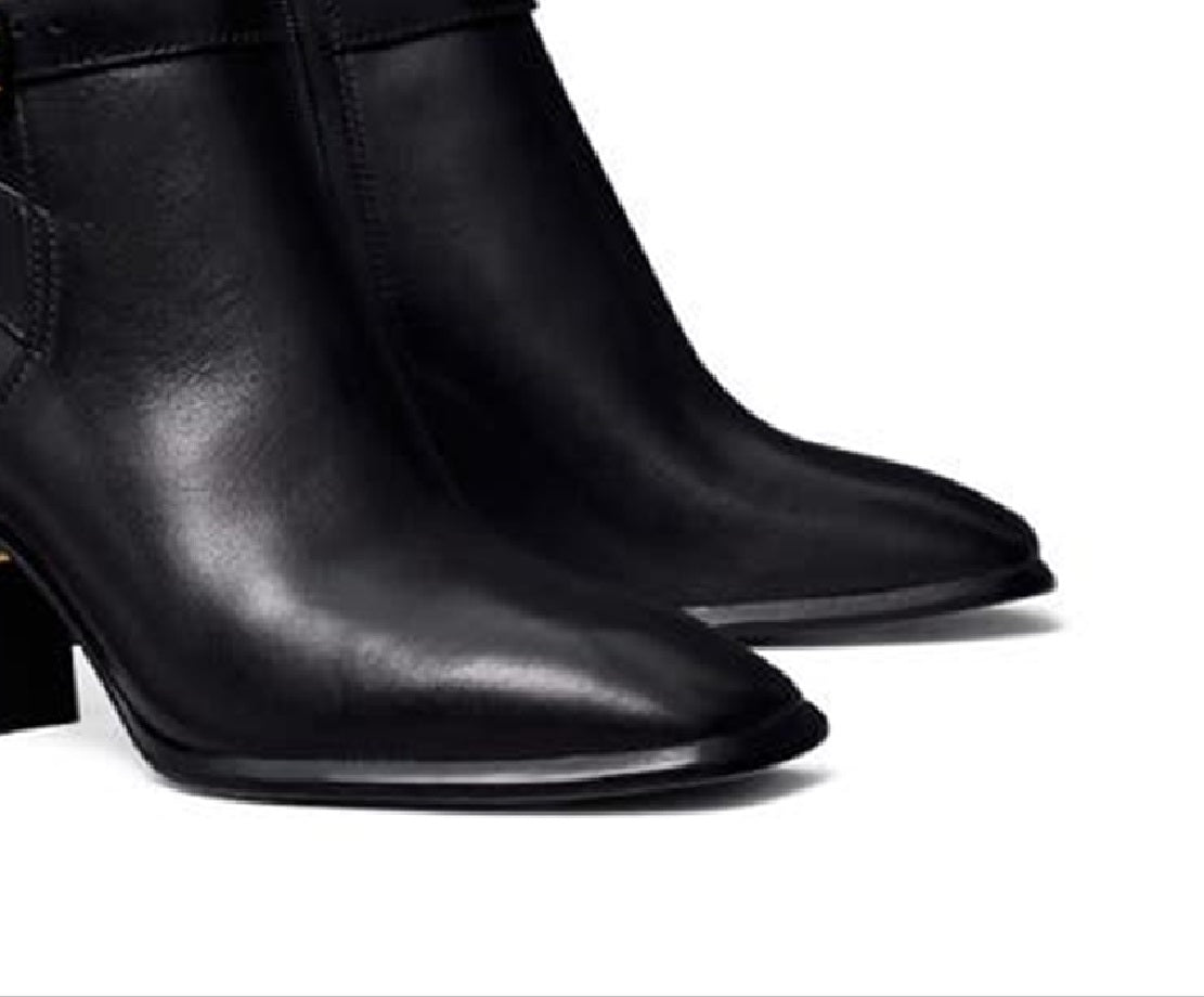 Tory Burch Bota Feminina com Fivela Multi Logo Preta Tamanho 8,5