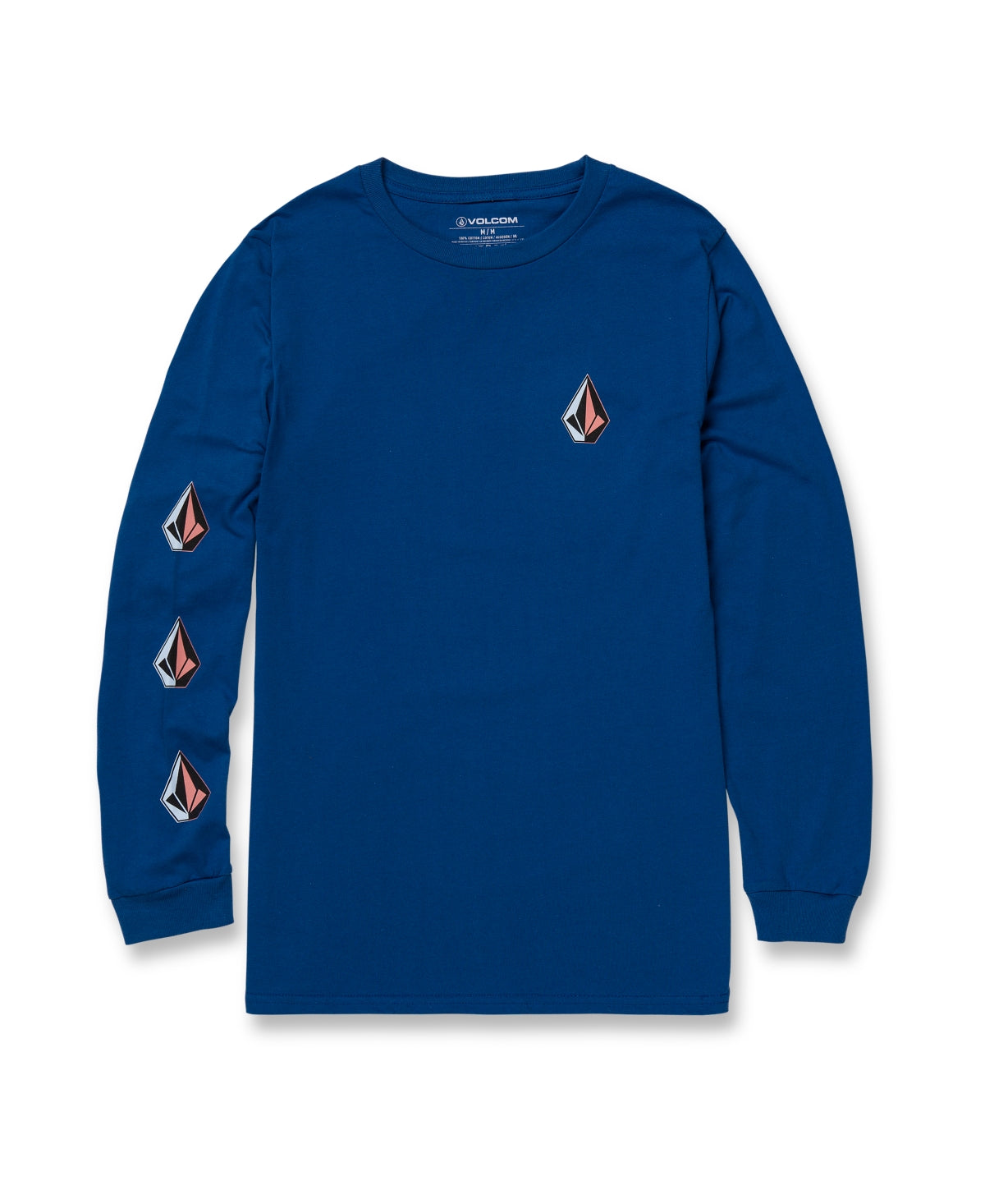 Camiseta masculina Volcom Iconic Stone manga comprida azul tamanho médio