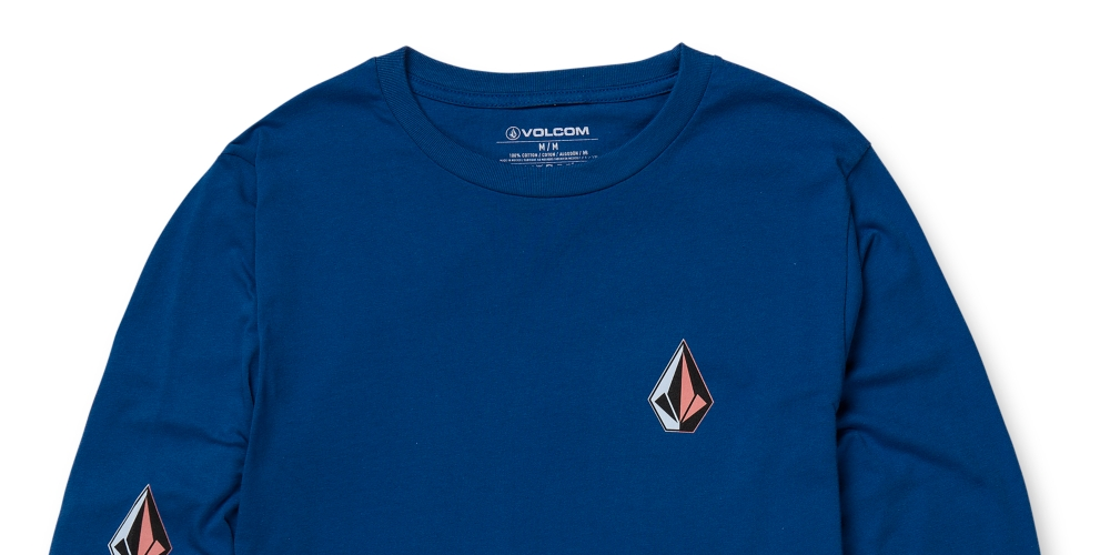 Camiseta masculina Volcom Iconic Stone manga comprida azul tamanho médio