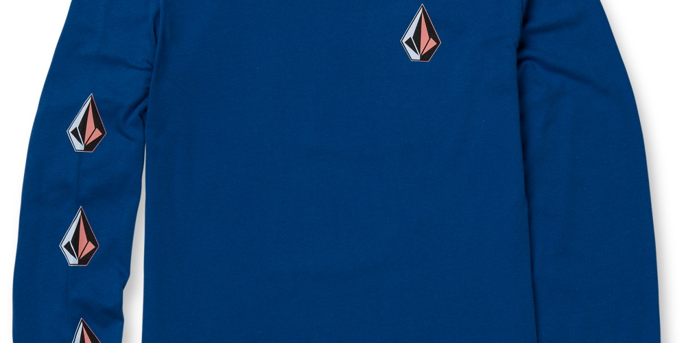 Camiseta masculina Volcom Iconic Stone manga comprida azul tamanho médio