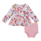 Blusa floral de manga comprida com babados e pantalonas com babados Posh Peanut Pari em roxo claro/pastel, tamanho 18-24M