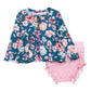 Blusa peplum floral Posh Peanut Keisha e bloomers com babados em azul aberto, tamanho 18-24M