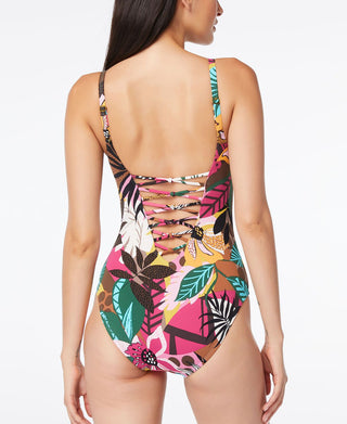 Maiô feminino Bleu Rod Beattie com estampa de amarrar e ombro único, tamanho 12, verde