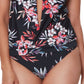Bar III Tankini com estampa floral feminino, maiô preto