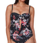 Bar III Tankini com estampa floral feminino, maiô preto
