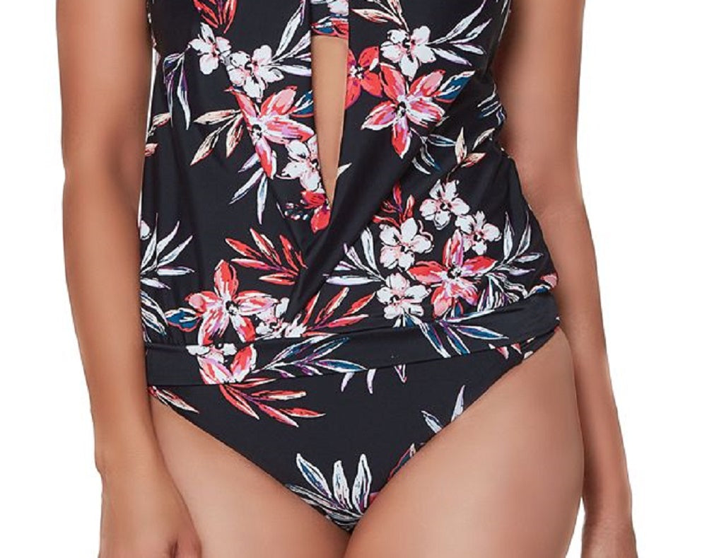 Bar III Tankini com estampa floral feminino, preto, tamanho grande