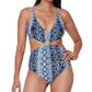 Bar III Maiô Monokini Feminino Estampado com Anel Azul