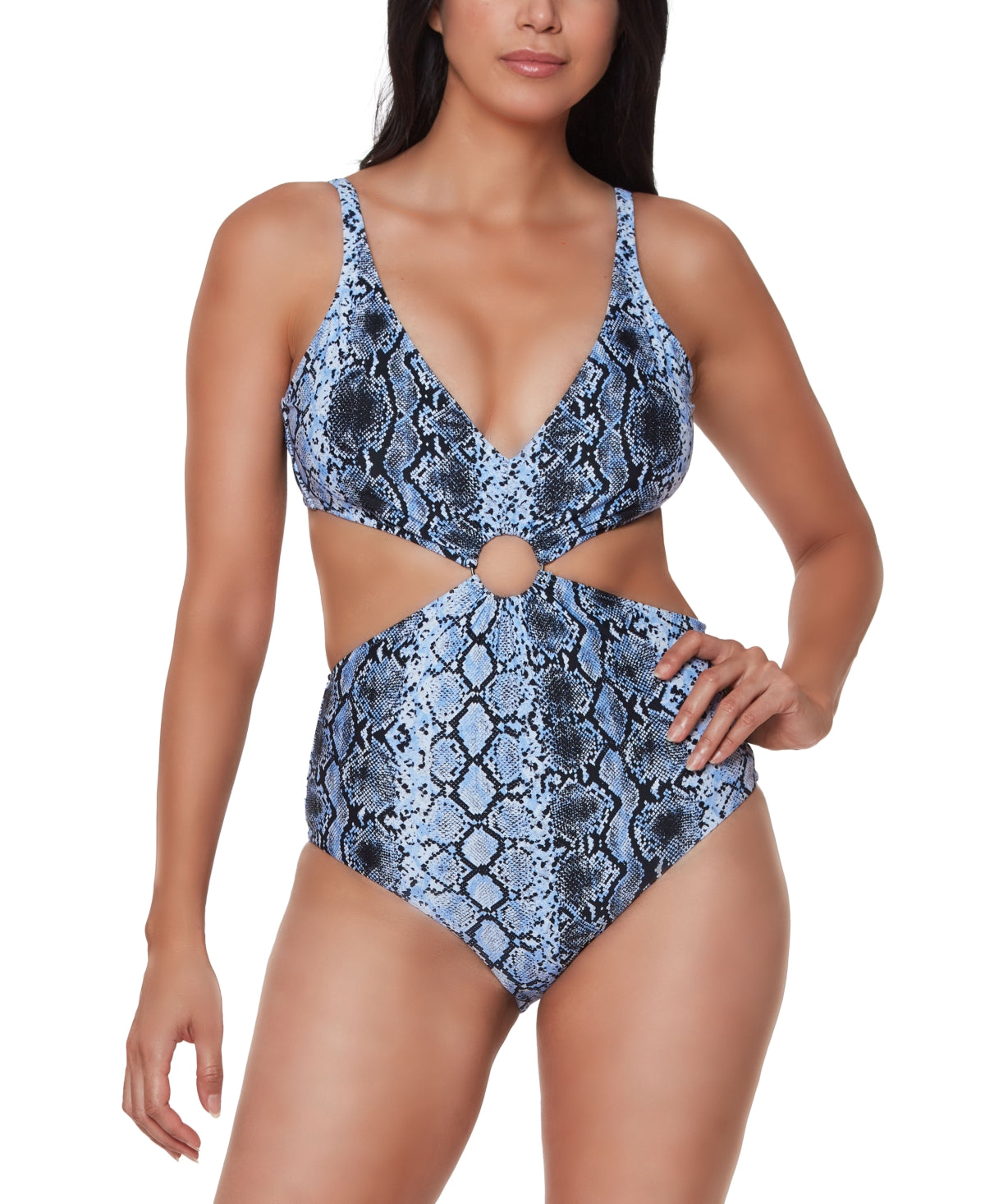 Bar III Maiô Monokini Feminino Estampado com Anel Azul
