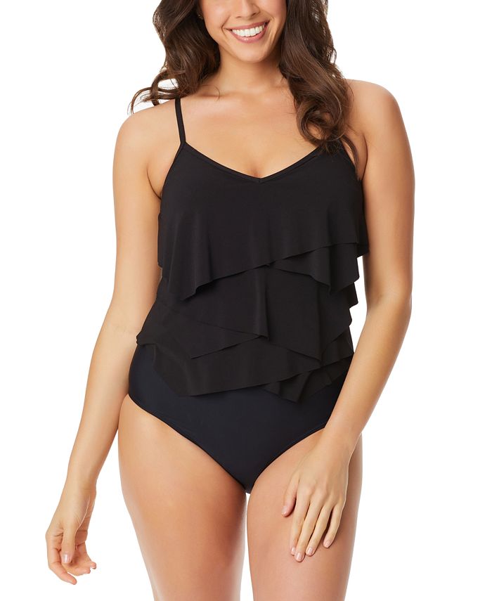 Beyond Control Solid Citizen Maiô Feminino em Camadas Preto