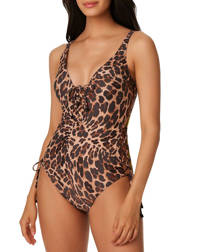 Bar III Feminino Beach Cheetah Com Cadarço Maiô Marrom Tamanho Grande