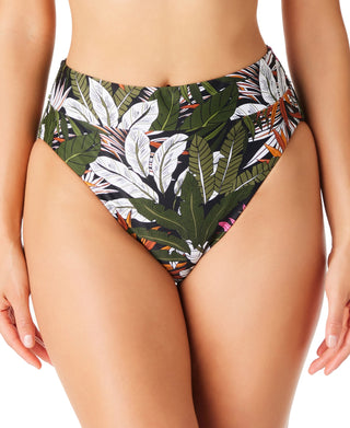 Bar III Women's La Planta High Rise Bikini Bottoms Swimsuit Black Size Medium