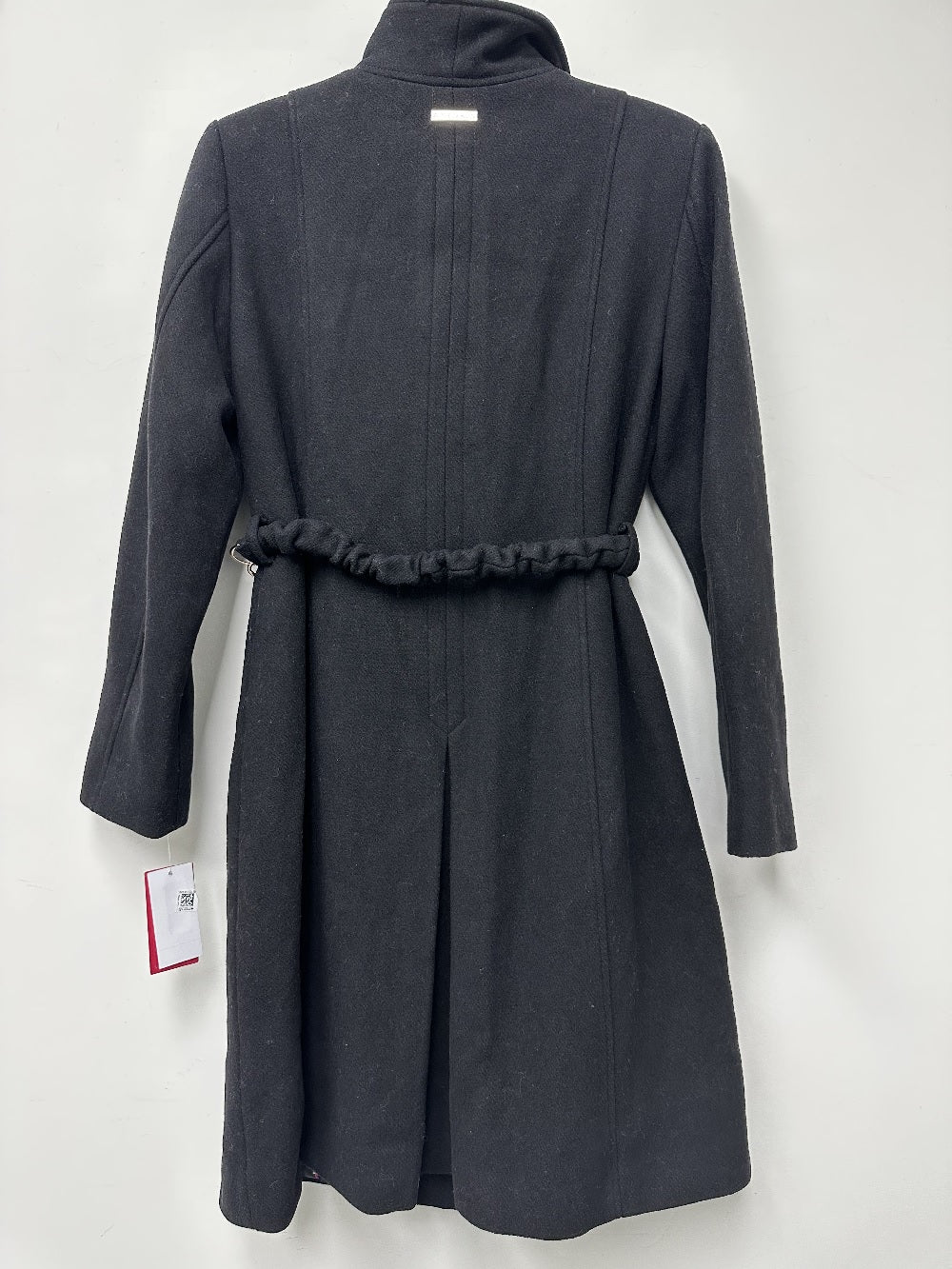 Casaco longo feminino Vince Camuto Petite com cinto e corrente, preto, tamanho pequeno XS