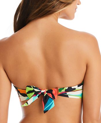 Bar III Tropical Dreams Feminino Twist Front Alça Removível Bandeau Top de Biquíni Maiô Azul Tamanho Médio