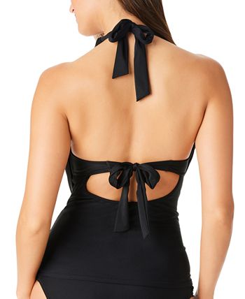Bar III Feminino Decote Profundo Halter Tankini Top Maiô Preto Tamanho Grande