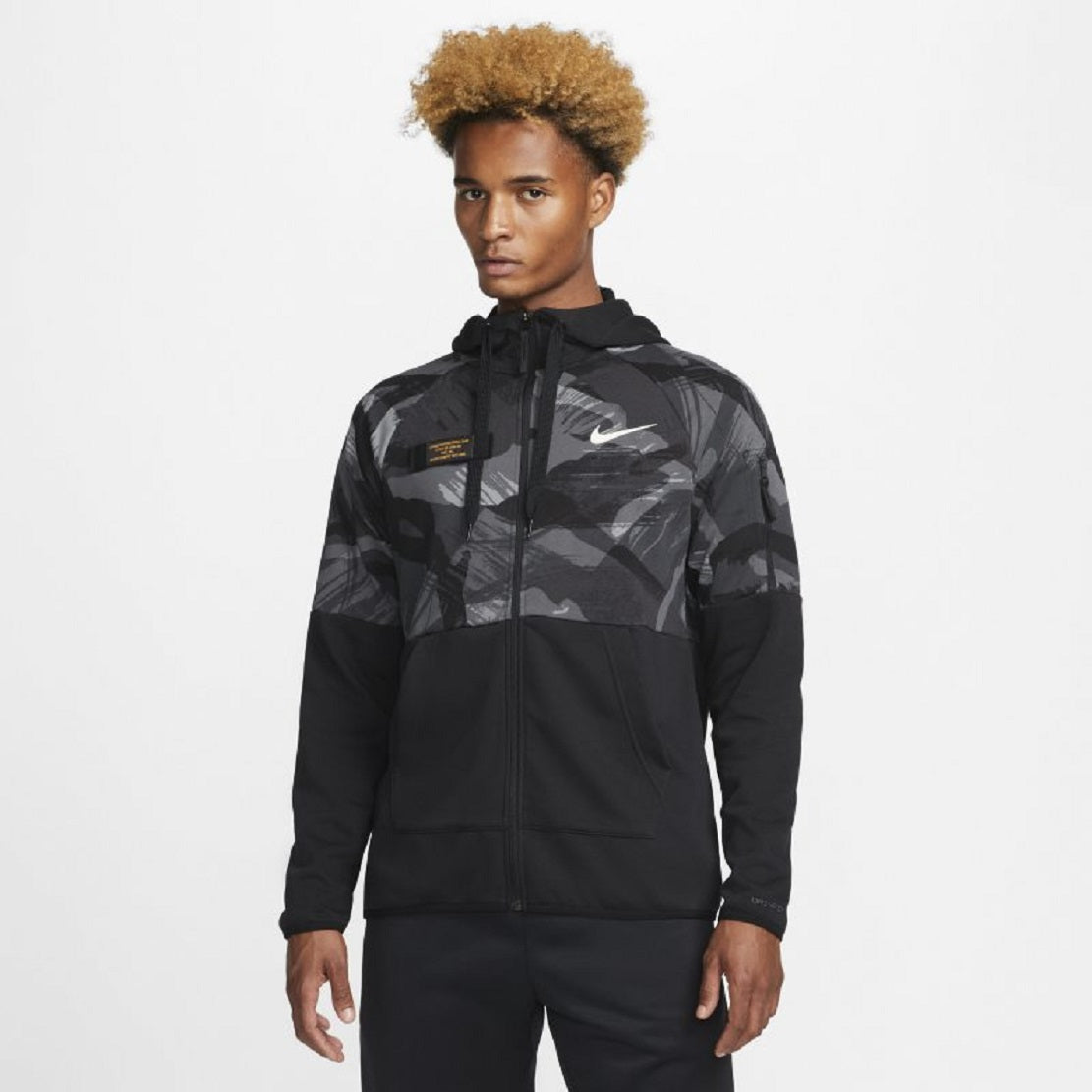 Moletom Nike Dri-FIT Fleece Full Zip Camo Fitness Masculino Preto Tamanho Grande