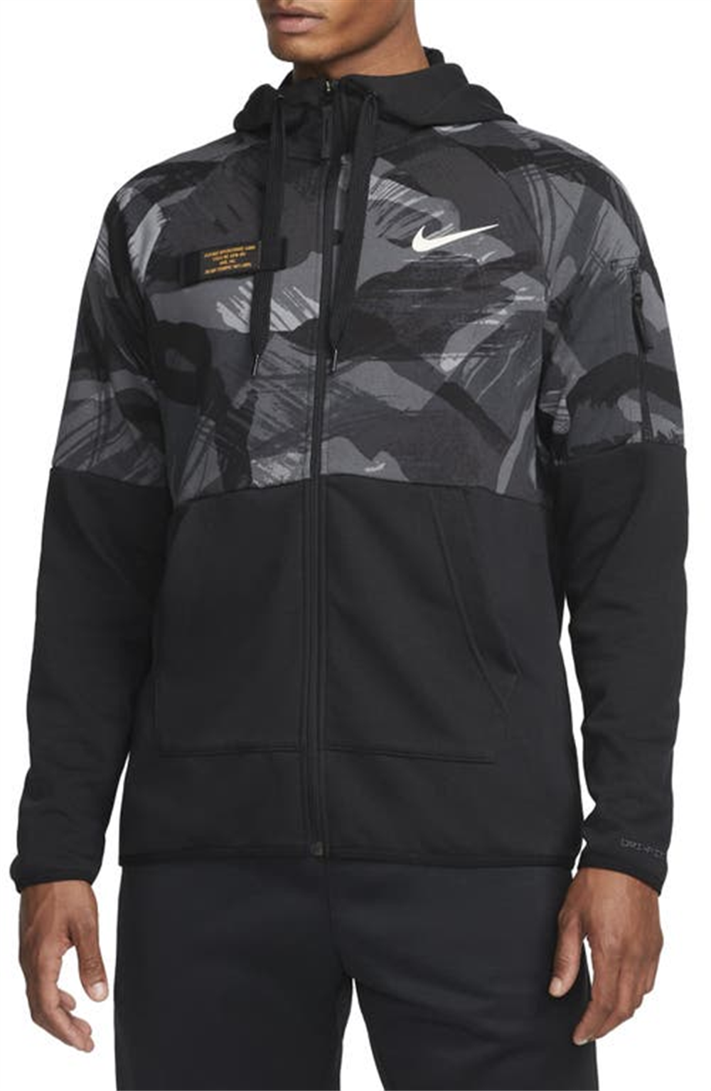 Moletom Nike Camo Dri FIT Fleece com zíper completo, preto, tamanho extragrande