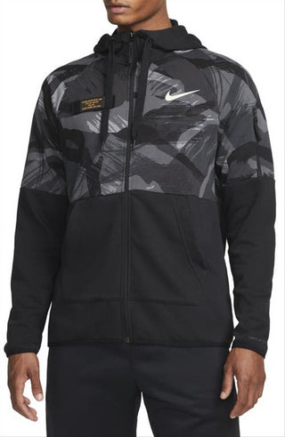 Moletom Nike Camo Dri FIT Fleece com zíper completo, preto, tamanho extragrande