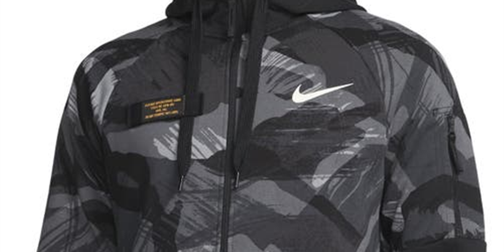Moletom Nike Camo Dri FIT Fleece com zíper completo, preto, tamanho extragrande