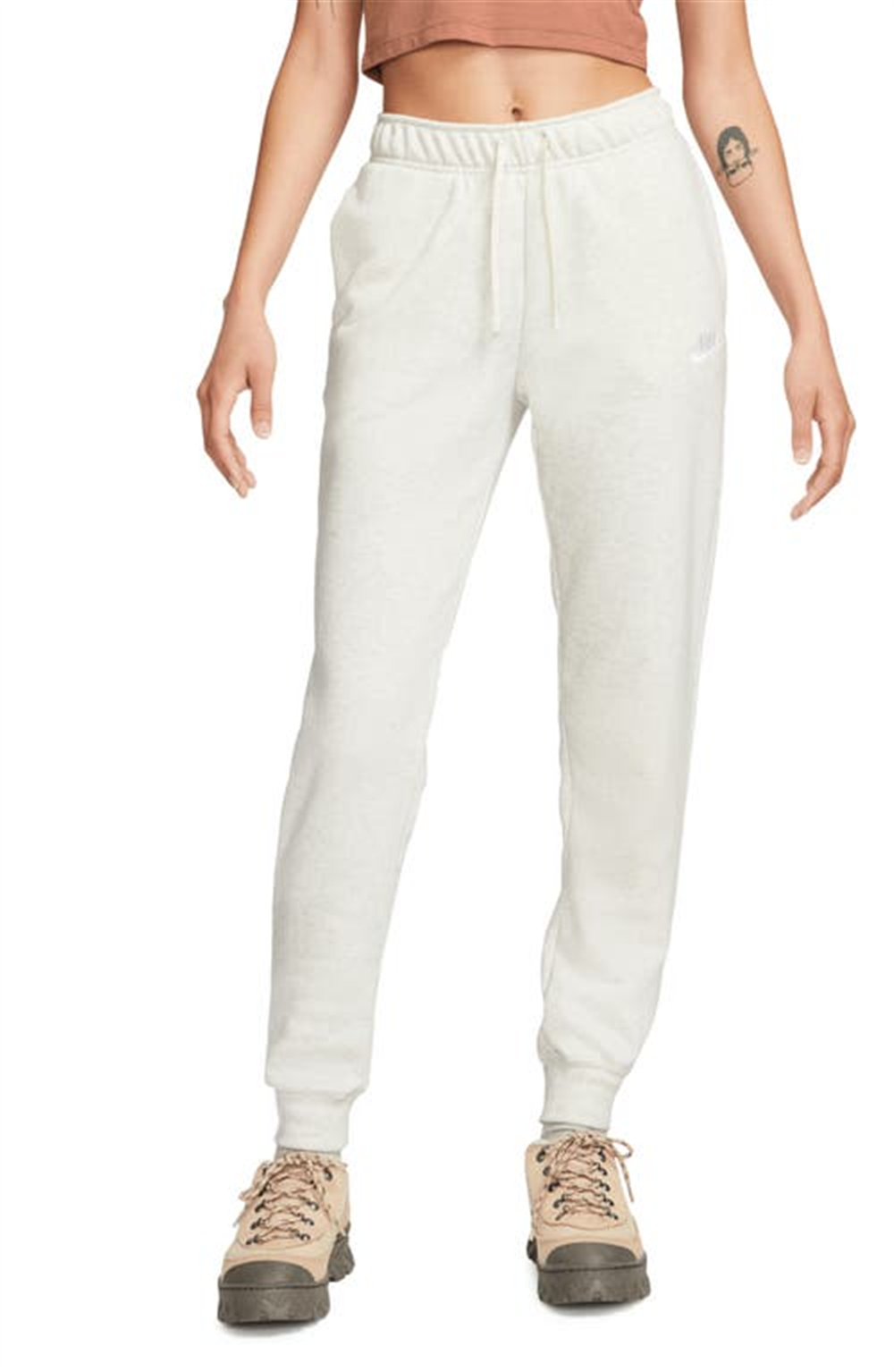 Calça de corrida Nike Sportswear Club Fleece feminina, cintura média, branca, tamanho XS