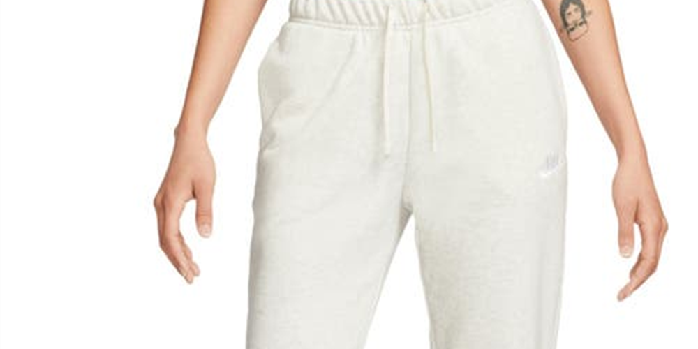 Calça de corrida Nike Sportswear Club Fleece feminina, cintura média, branca, tamanho XS