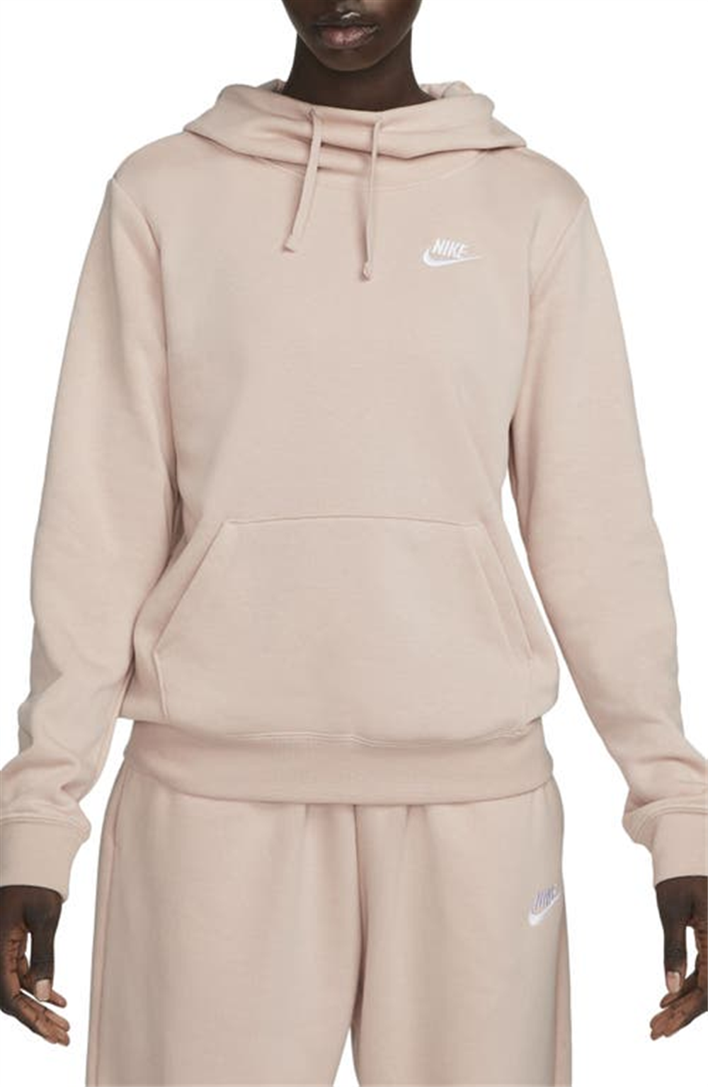 Moletom com capuz Nike Sportswear Club Fleece feminino, gola funil, rosa, tamanho pequeno