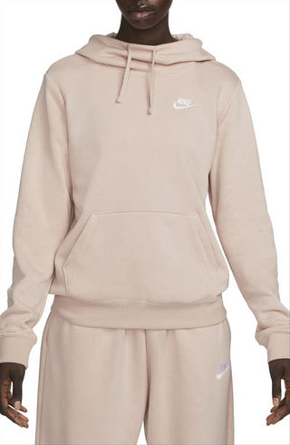 Moletom com capuz Nike Sportswear Club Fleece feminino, gola funil, rosa, tamanho pequeno