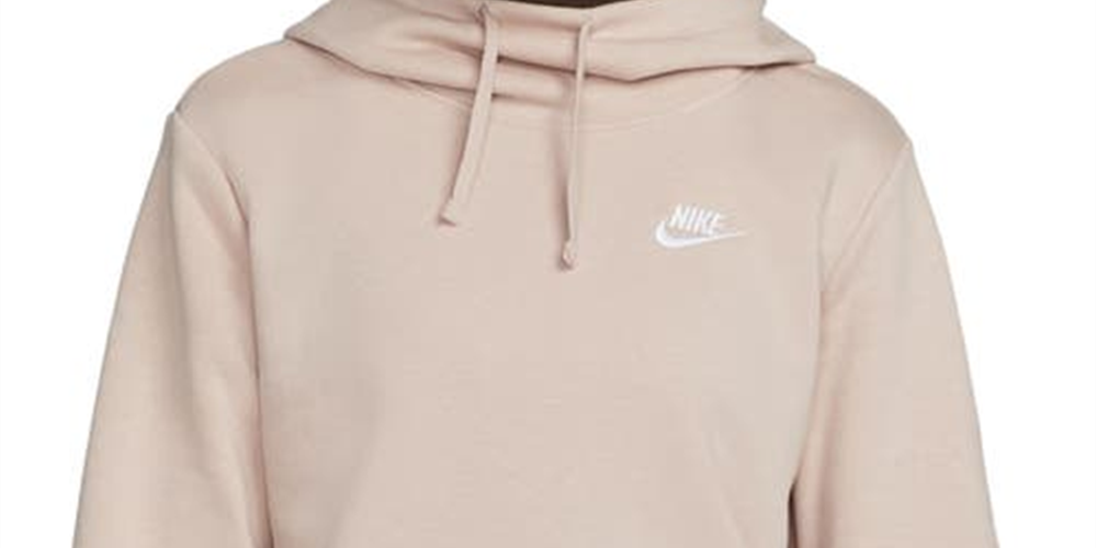 Moletom com capuz Nike Sportswear Club Fleece feminino, gola funil, rosa, tamanho pequeno