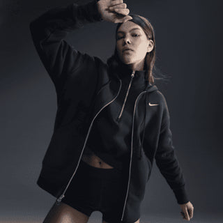 Moletom com capuz Nike Sportswear Phoenix Fleece Full Zip, preto, tamanho médio