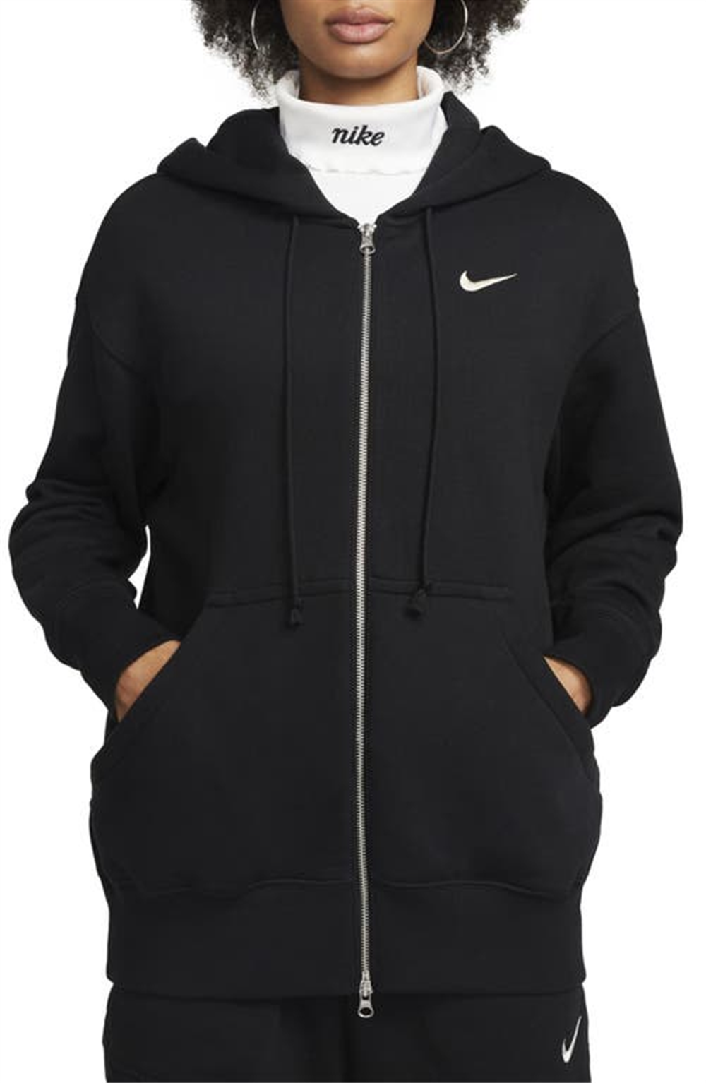 Moletom com capuz Nike Sportswear Phoenix Fleece Full Zip, preto, tamanho médio