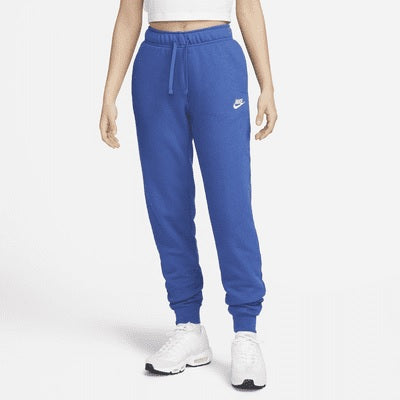 Calça de treino Nike Club Fleece feminina, cintura média e oversized, azul, tamanho M