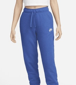 Calça de treino Nike Club Fleece feminina, cintura média e oversized, azul, tamanho M