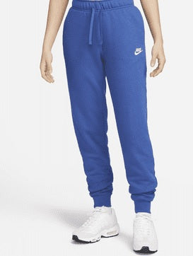 Calça de treino Nike Club Fleece feminina, cintura média e oversized, azul, tamanho M