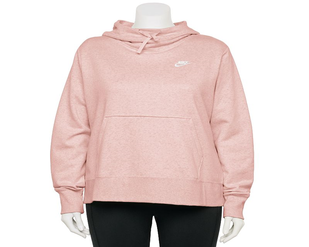 Moletom com capuz Nike Sportswear Club Fleece feminino, gola funil, rosa, tamanho 2XL