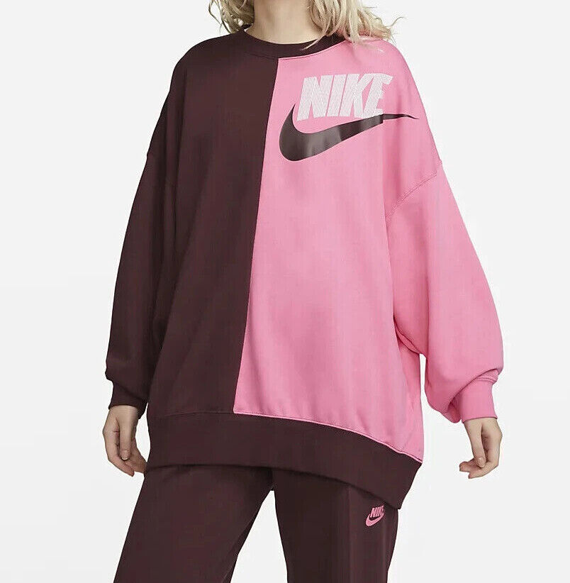 Moletom Nike Feminino Colorblock Crewneck Rosa Tamanho Grande